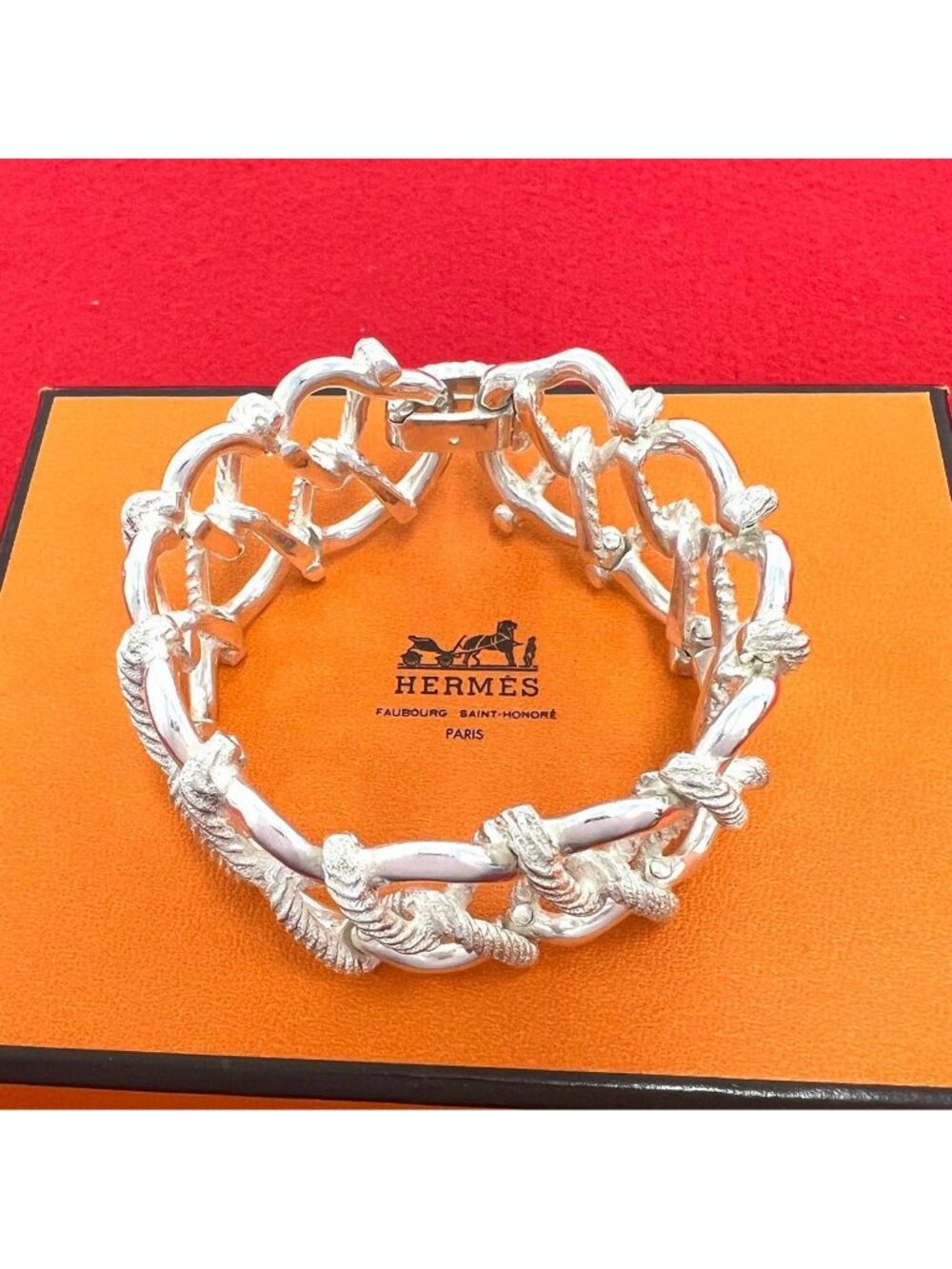 Hermes Vintage Twisted Rope Bracelet Silver 800 Bangle
